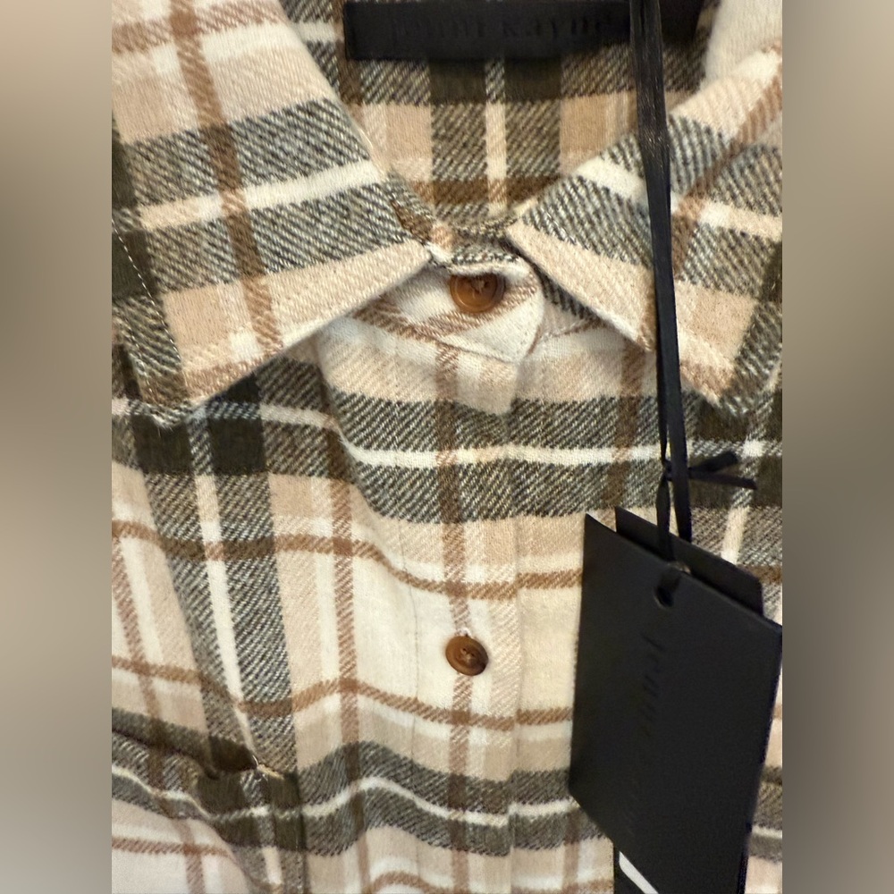 NWT Jenni Kayne O’Keeffe Olive and Oatmeal Plaid Flannel Shirt size XL - Picture 6 of 8